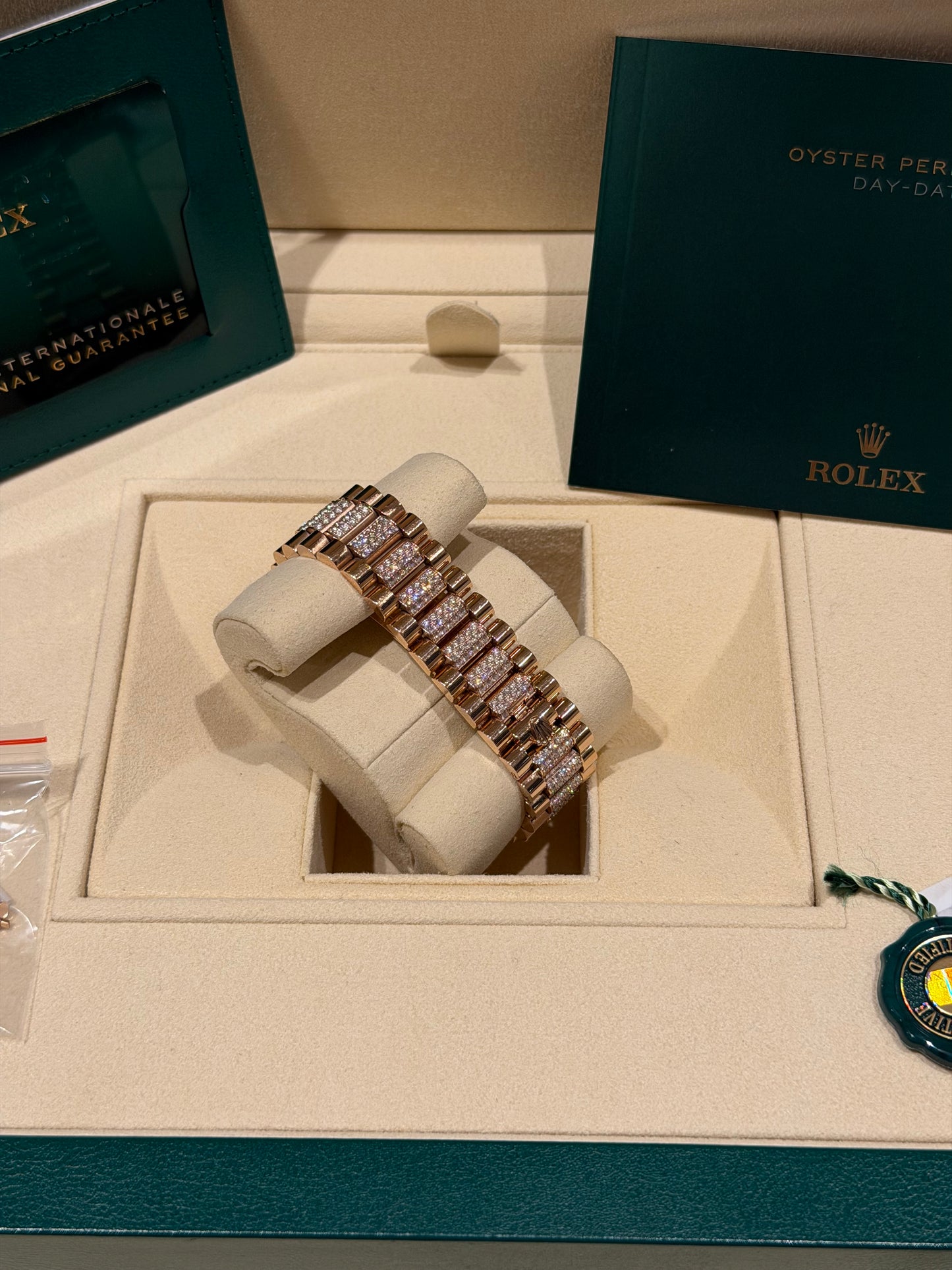 Rolex Day-Date 36 Everose Gold Mother-of-Pearl Diamond Dial Diamond Bezel & Bracelet (2021)  Reference: 128345RBR