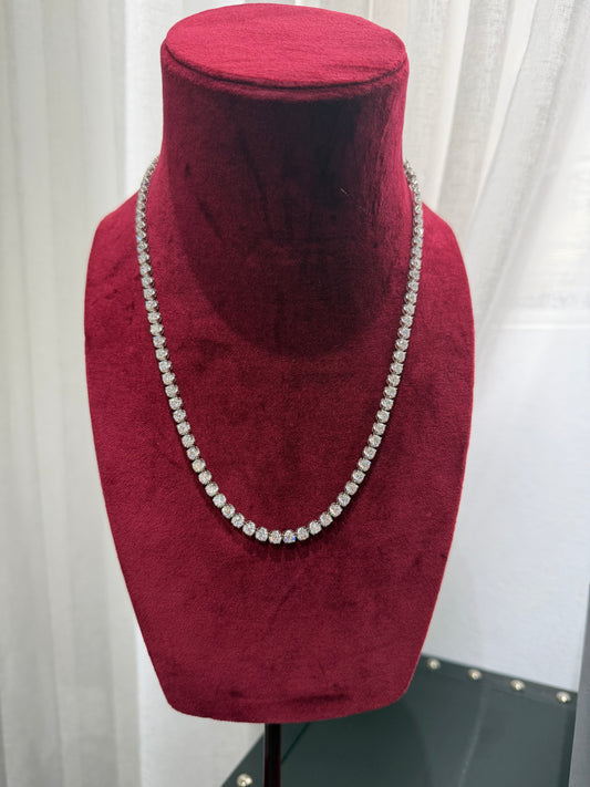 25pt Lab-Grown Diamond Tennis Necklace – EVVS – 18K White Gold (Illusion Set) – 55cm