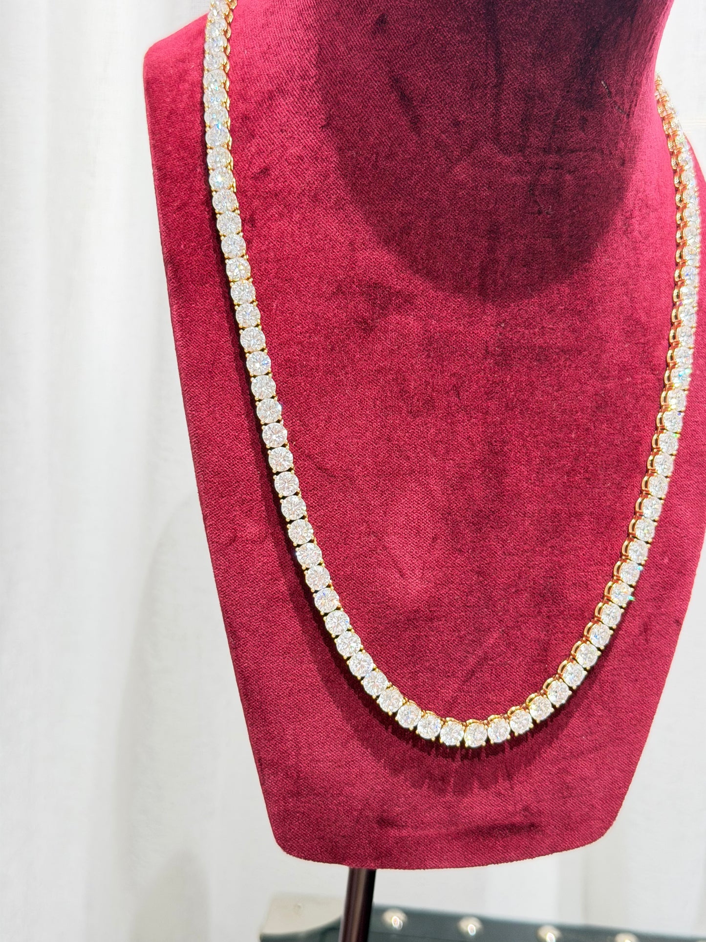 120CT Diamond Tennis Necklace – 1CT Round Pointers | 18K Yellow Gold | 70 CM